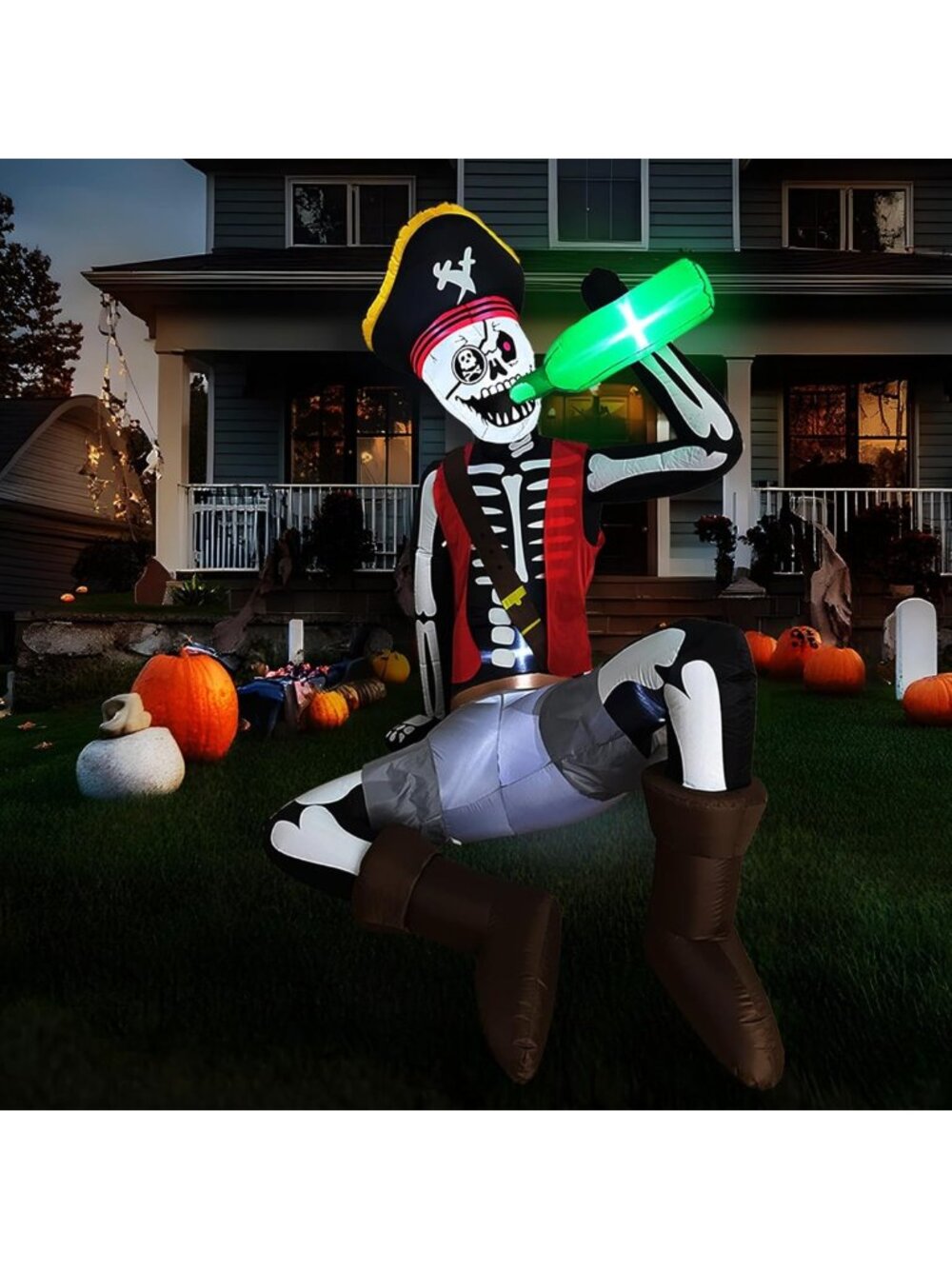 6.5FT Inflatable Pirate Skeleton Halloween Decor with Lights for Outdoor Fun